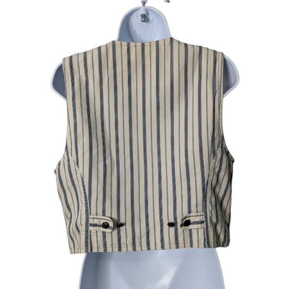 Vintage 90's Liz Claiborne Vest Mixed Pattern Floral Stripe Cotton Size MP - Picture 2 of 7